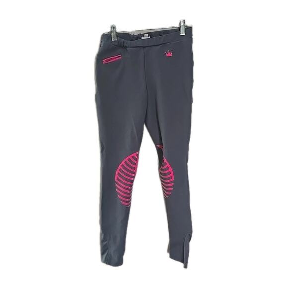 HR Farm Knee Patch Riding Tights Breeches Pants Jodhpurs Leggings GRAY PINK 14 - Picture 1 of 4